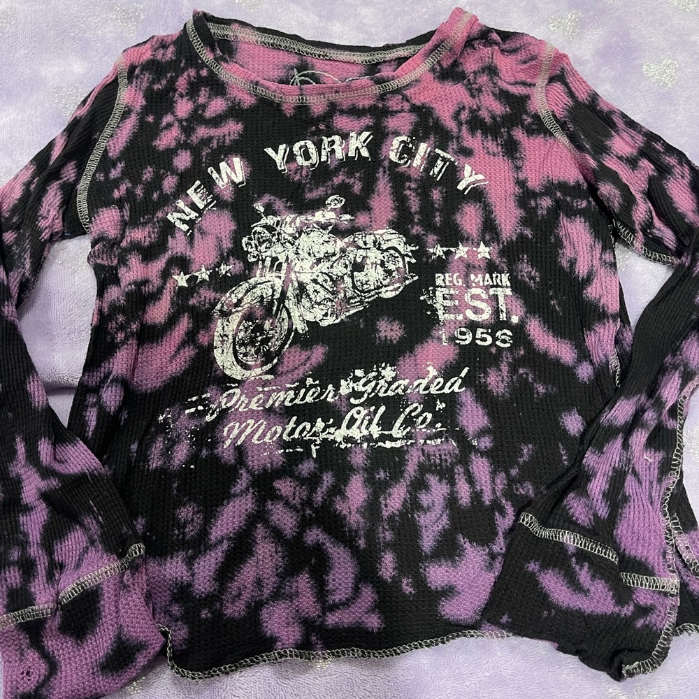 Girls waffle knit tie dye motorcycle‎ shirt